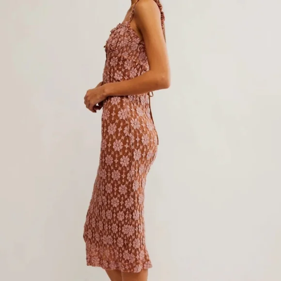 Free People Pink and Brown Midi Dress - Picture 3 of 9